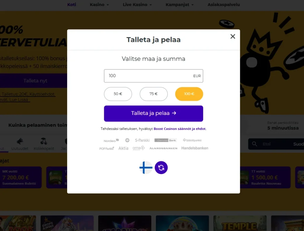 Kirjautuminen ja talletus